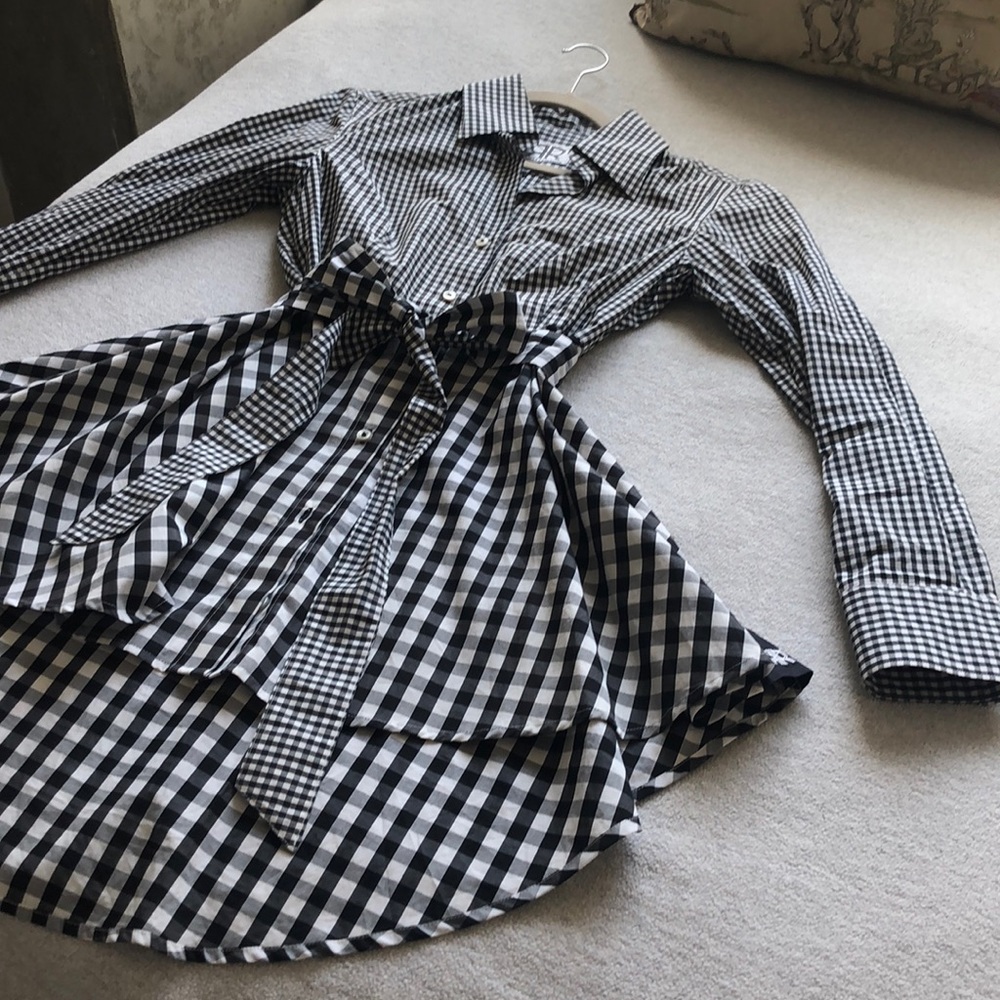 Custom tailored hi-lo blouse by Double R.